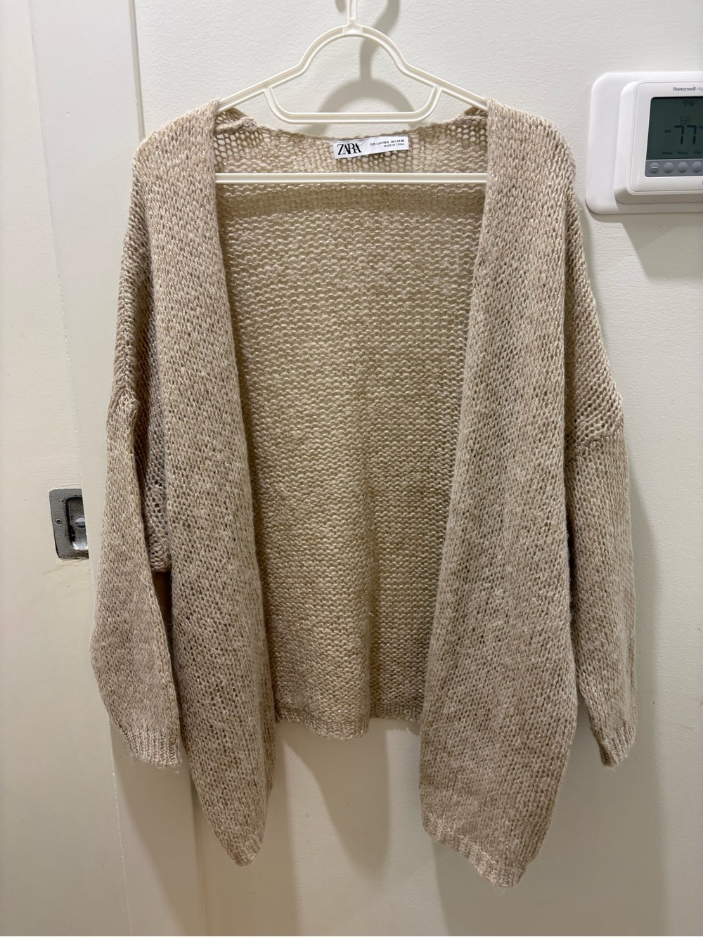 ZARA | Champagne Open-Front Knit Cardigan Sweater